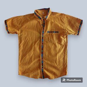 Mustard Yellow Guayabera Latin Mexican Spanish Medium Summer Linen Button Shirt